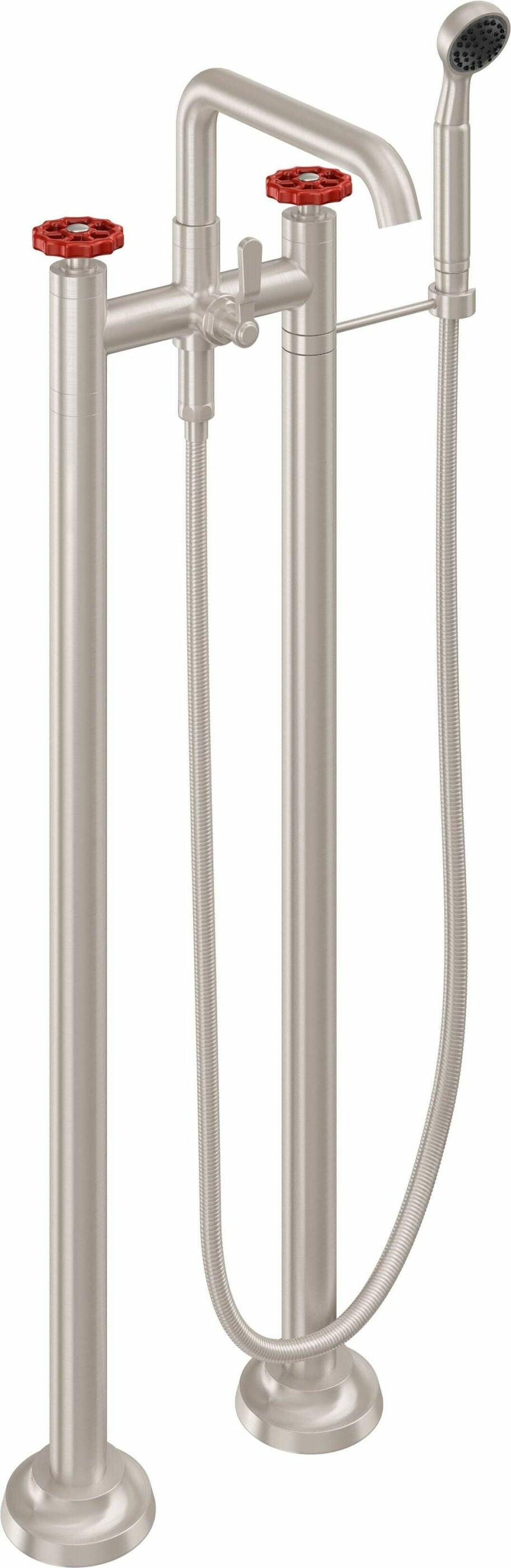 California Faucets - 0903-80WR.18-SN - Industrial Floor Mount Tub Filler - Low Quad Spout - Satin Nickel  - Descanso
