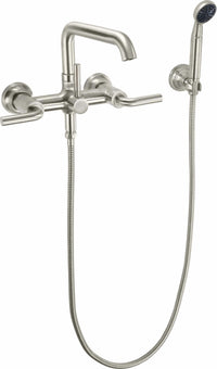 California Faucets - 0906-30.20-SN - Industrial Wall Mount Tub Filler - Low Quad Spout - Satin Nickel  - Descanso