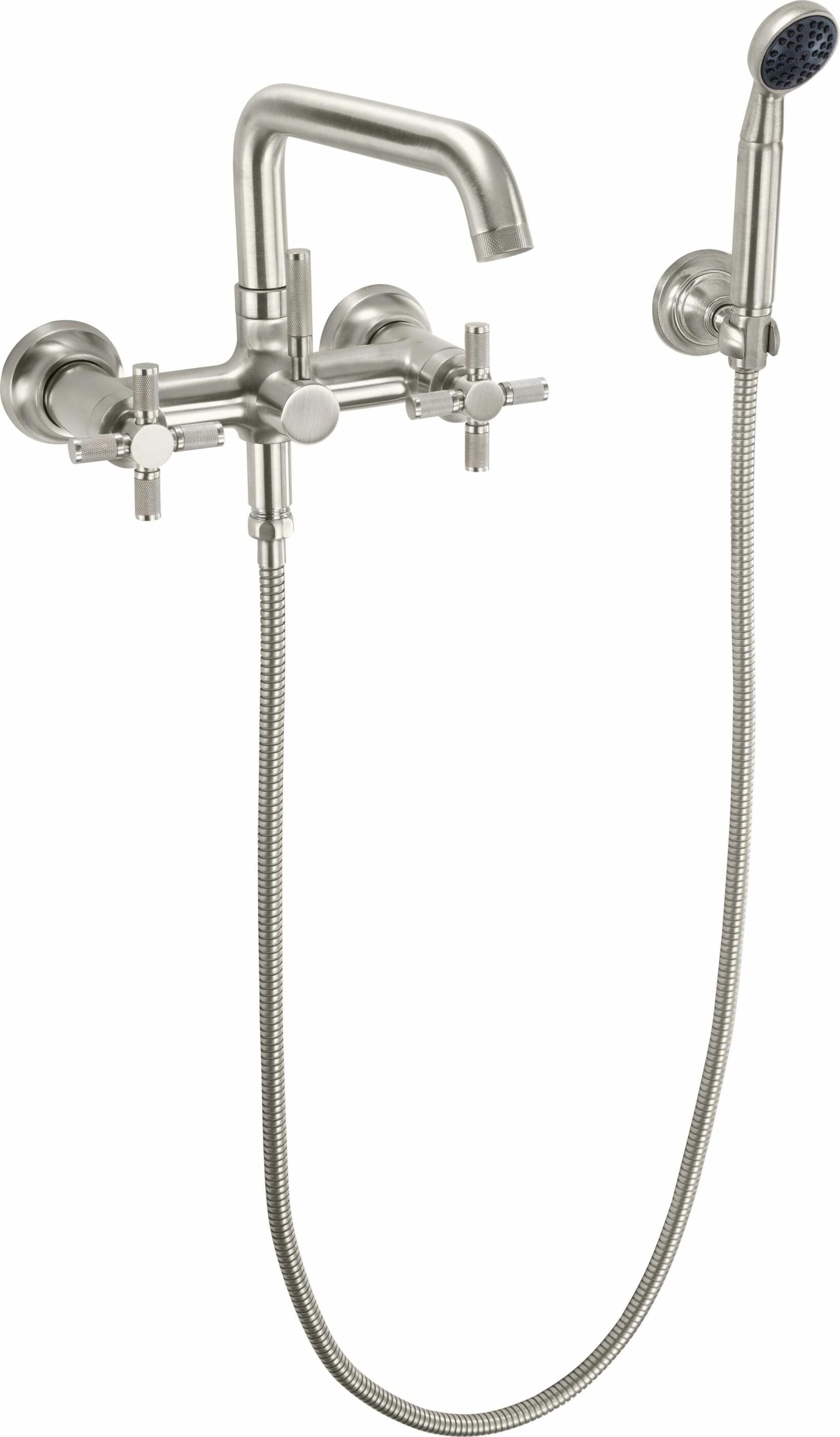 California Faucets - 0906-30XK.18-SN - Industrial Wall Mount Tub Filler - Low Quad Spout - Satin Nickel  - Descanso