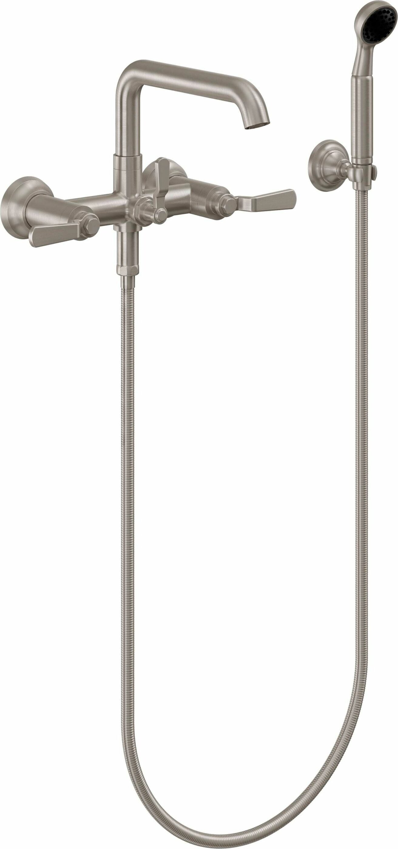 California Faucets - 0906-80.18-SN - Industrial Wall Mount Tub Filler - Low Quad Spout - Satin Nickel  - Descanso