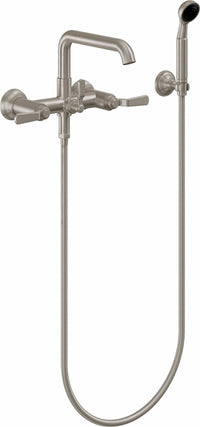 California Faucets - 0906-80.18-SN - Industrial Wall Mount Tub Filler - Low Quad Spout - Satin Nickel  - Descanso