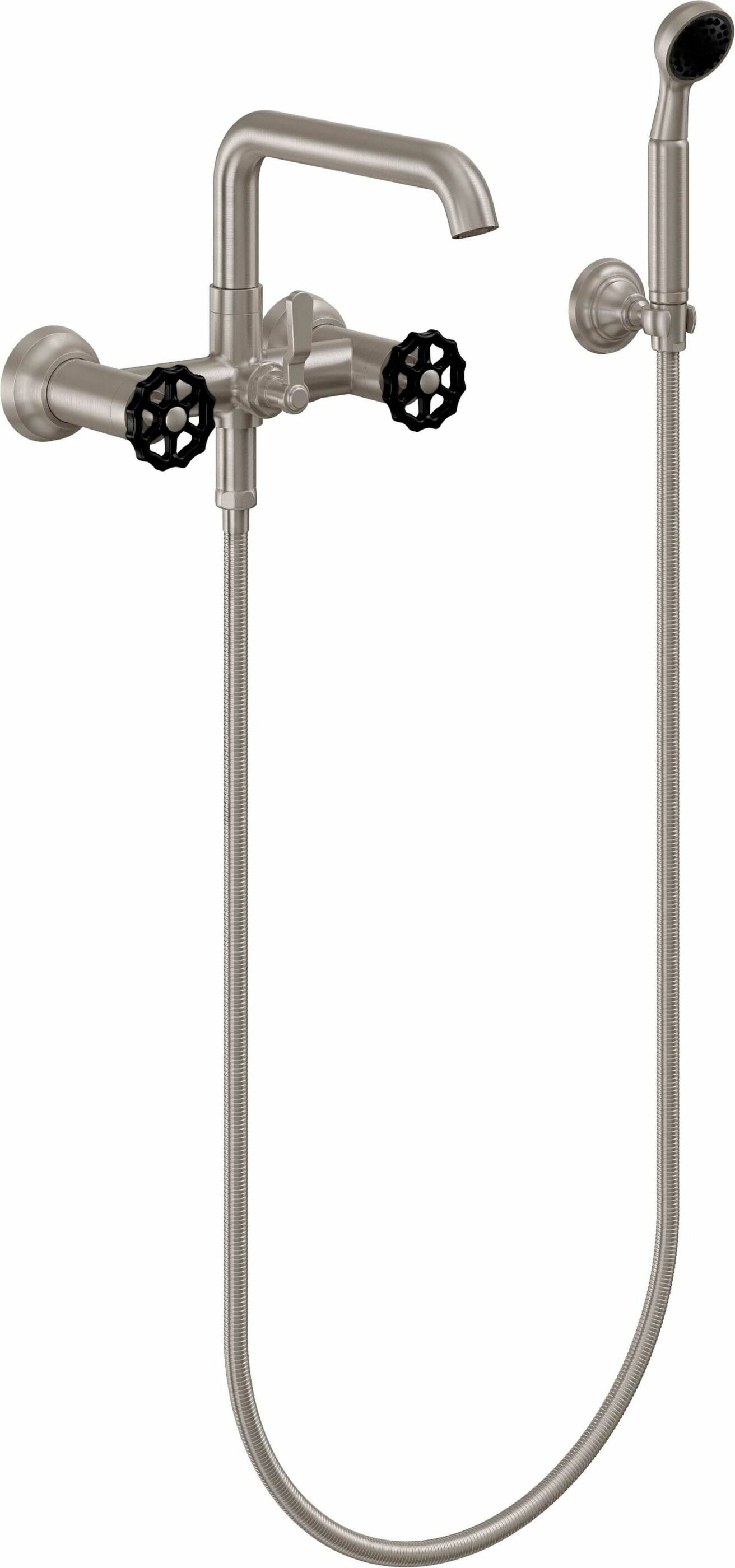 California Faucets - 0906-80WB.20-SN - Industrial Wall Mount Tub Filler - Low Quad Spout - Satin Nickel  - Descanso