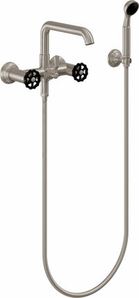 California Faucets - 0906-80WB.20-SN - Industrial Wall Mount Tub Filler - Low Quad Spout - Satin Nickel  - Descanso