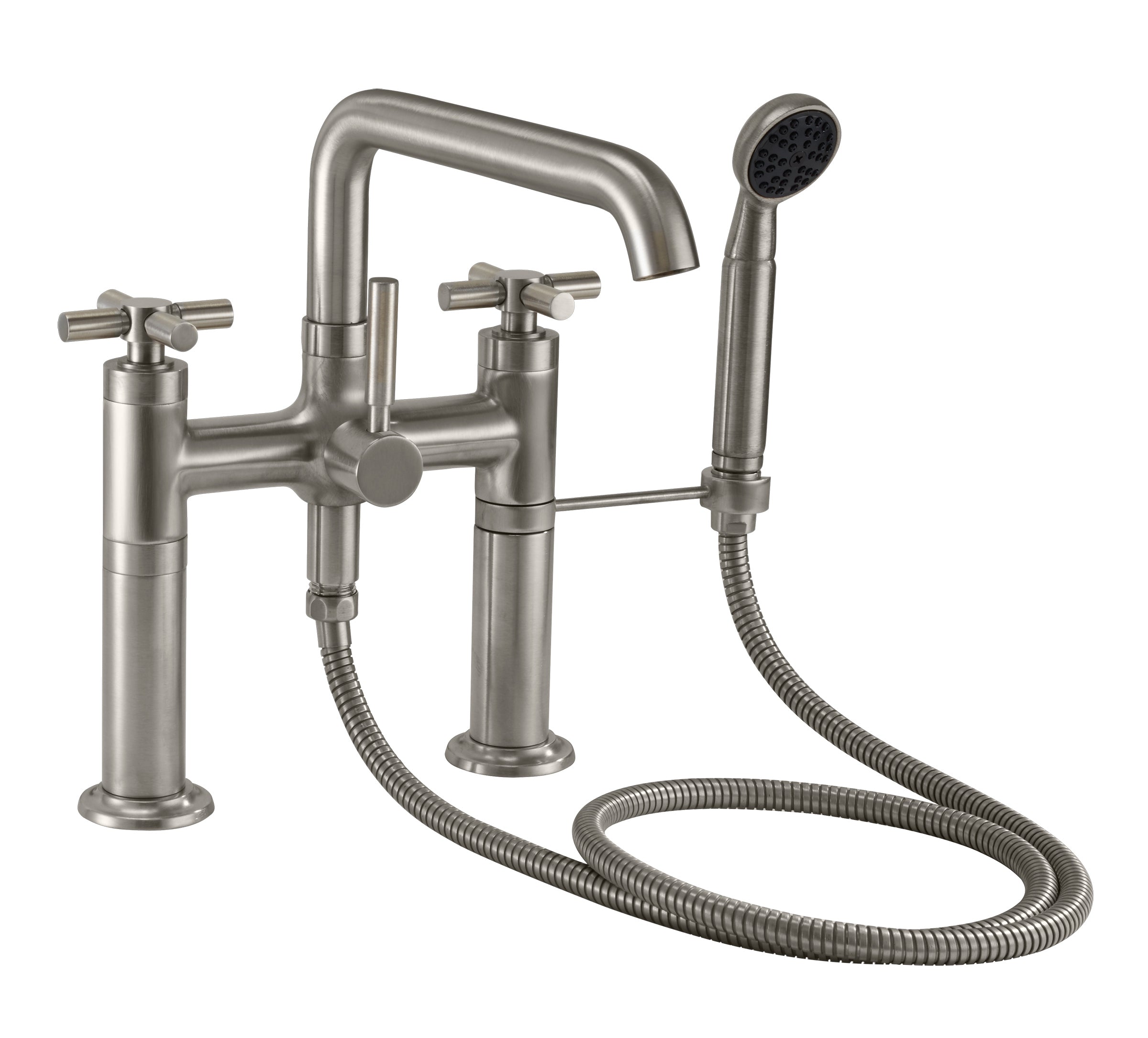 California Faucets - 0908-30X.18-SN - Industrial Deck Mount Tub Filler - Low Quad Spout - Satin Nickel  - Descanso