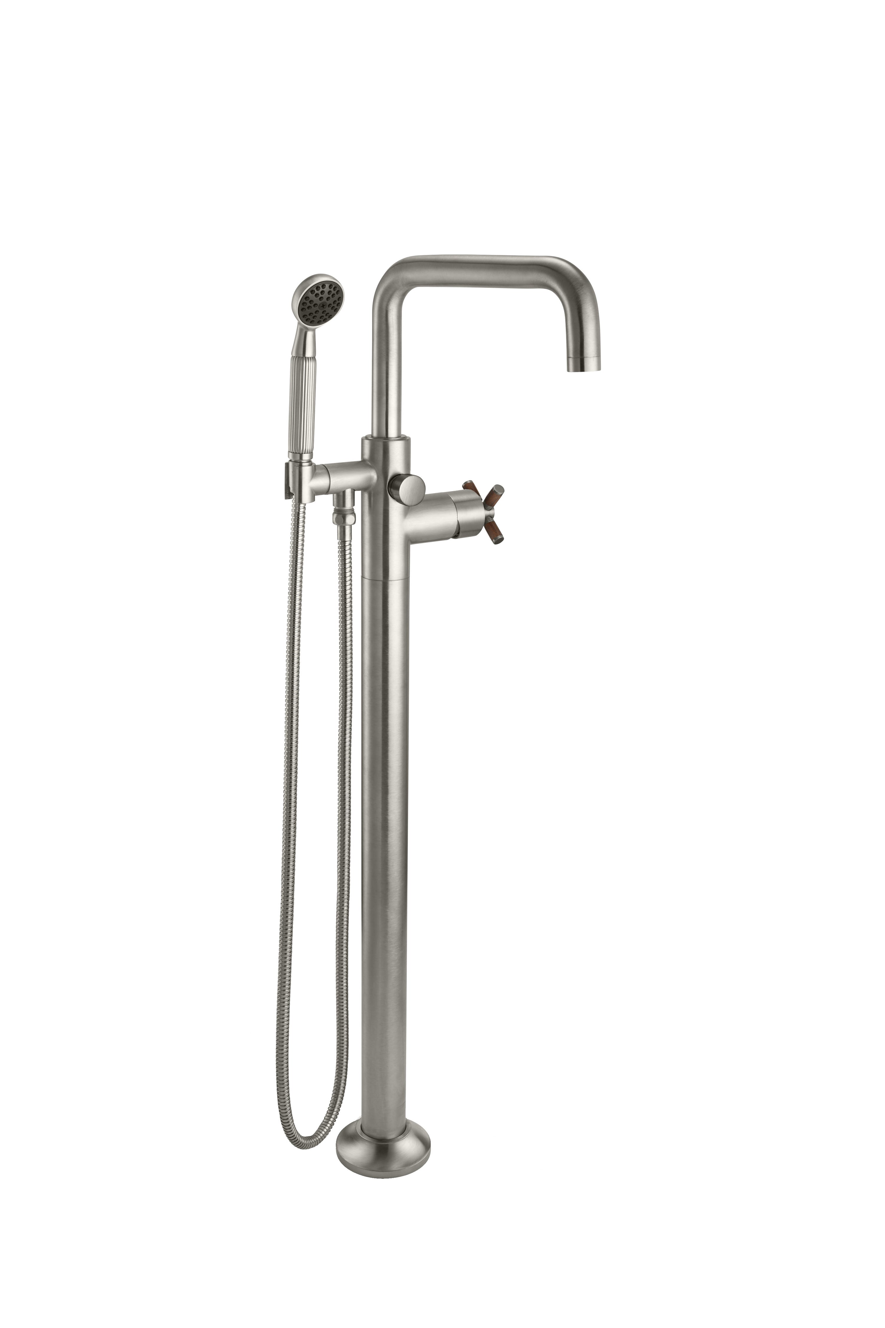 California Faucets - 0911-30XT.18-SN - Industrial Single Hole Floor Mount Tub Filler - Low Quad Spout - Satin Nickel  - Descanso