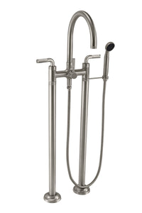 California Faucets - 1003-30K.18-SN - Industrial Floor Mount Tub Filler - Arc Spout - Satin Nickel  - Descanso