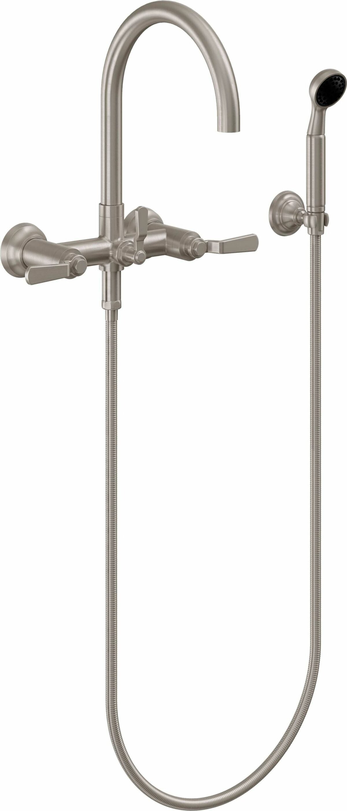 California Faucets - 1006-80.20-SN - Industrial Wall Mount Tub Filler - Arc Spout - Satin Nickel  - Descanso