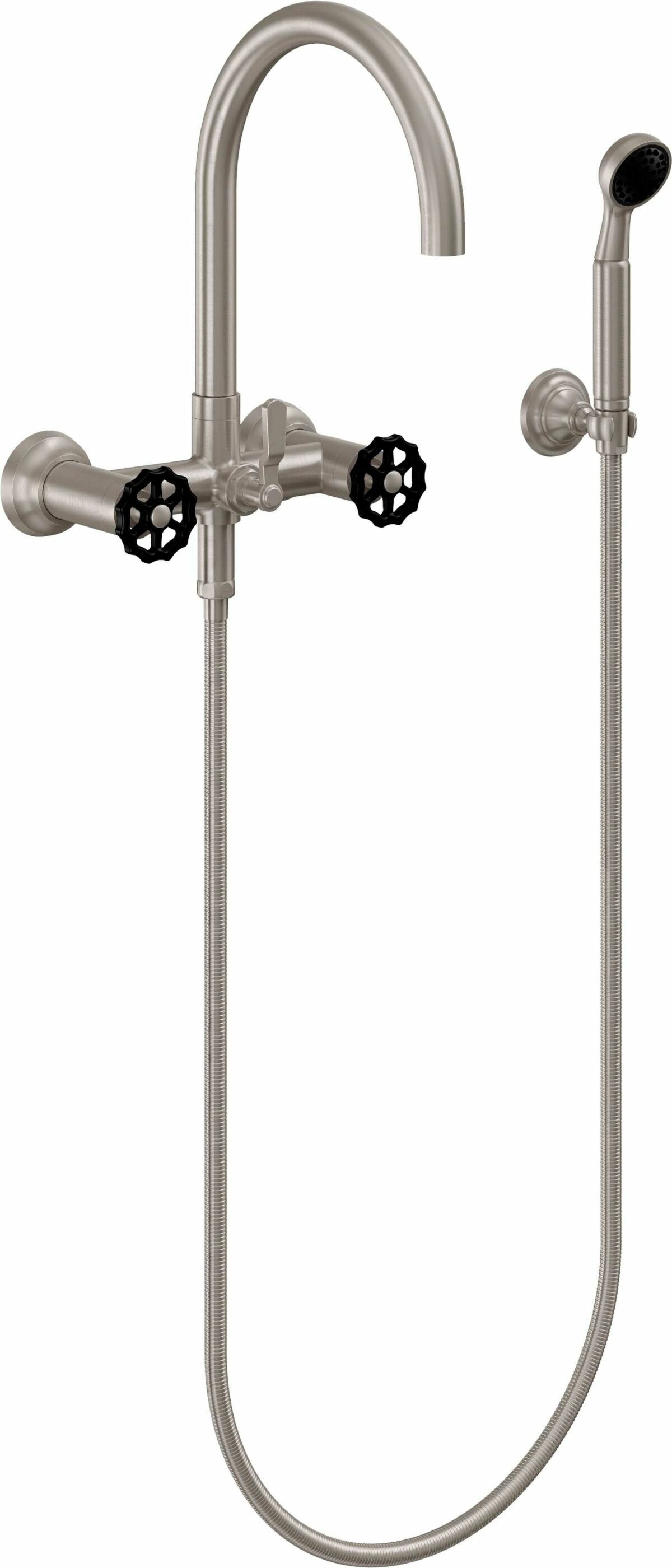 California Faucets - 1006-80WB.20-SN - Industrial Wall Mount Tub Filler - Arc Spout - Satin Nickel  - Descanso