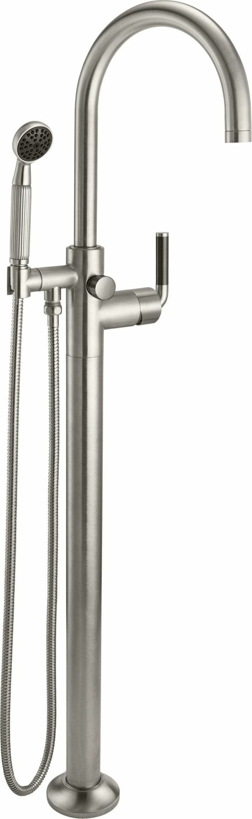 California Faucets - 1011-30F.20-SN - Industrial Single Hole Floor Mount Tub Filler - Arc Spout - Satin Nickel  - Descanso
