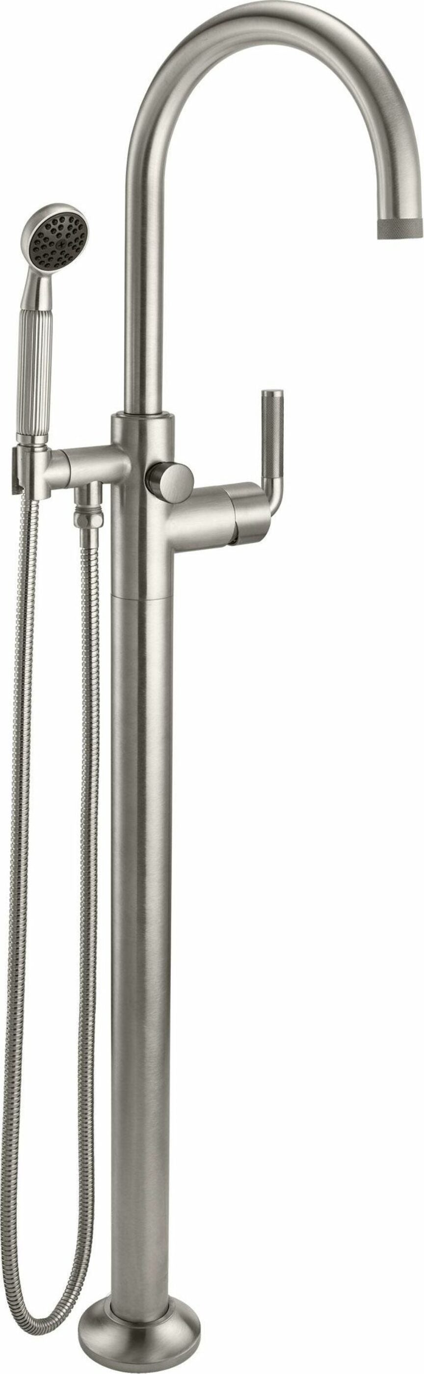 California Faucets - 1011-30K.20-SN - Industrial Single Hole Floor Mount Tub Filler - Arc Spout - Satin Nickel  - Descanso
