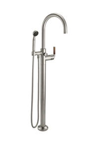 California Faucets - 1011-30T.20-SN - Industrial Single Hole Floor Mount Tub Filler - Arc Spout - Satin Nickel  - Descanso