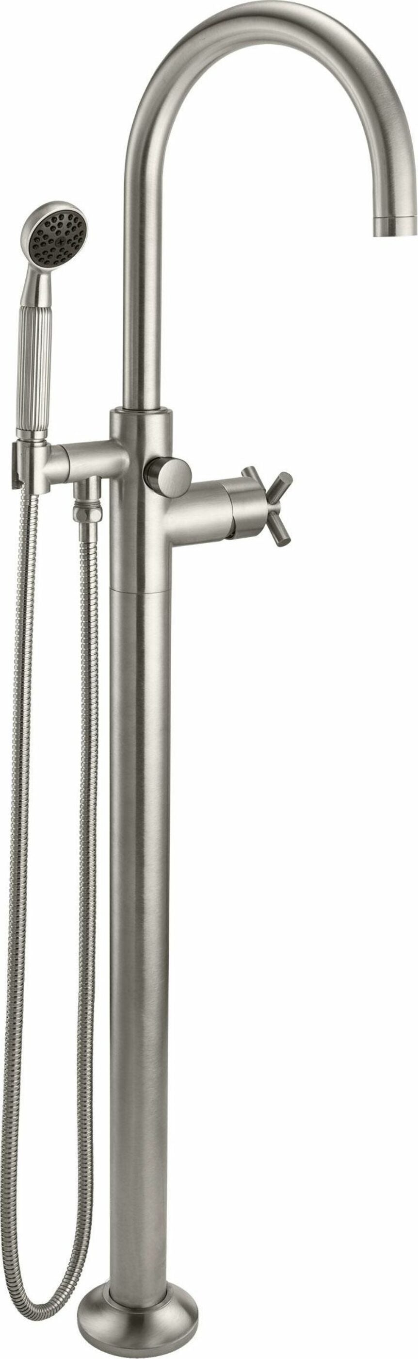 California Faucets - 1011-30X.20-SN - Industrial Single Hole Floor Mount Tub Filler - Arc Spout - Satin Nickel  - Descanso