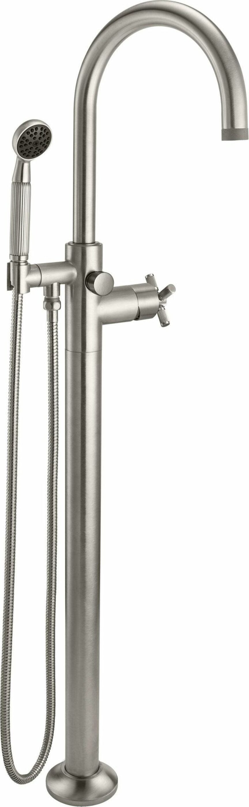 California Faucets - 1011-30XK.20-SN - Industrial Single Hole Floor Mount Tub Filler - Arc Spout - Satin Nickel  - Descanso