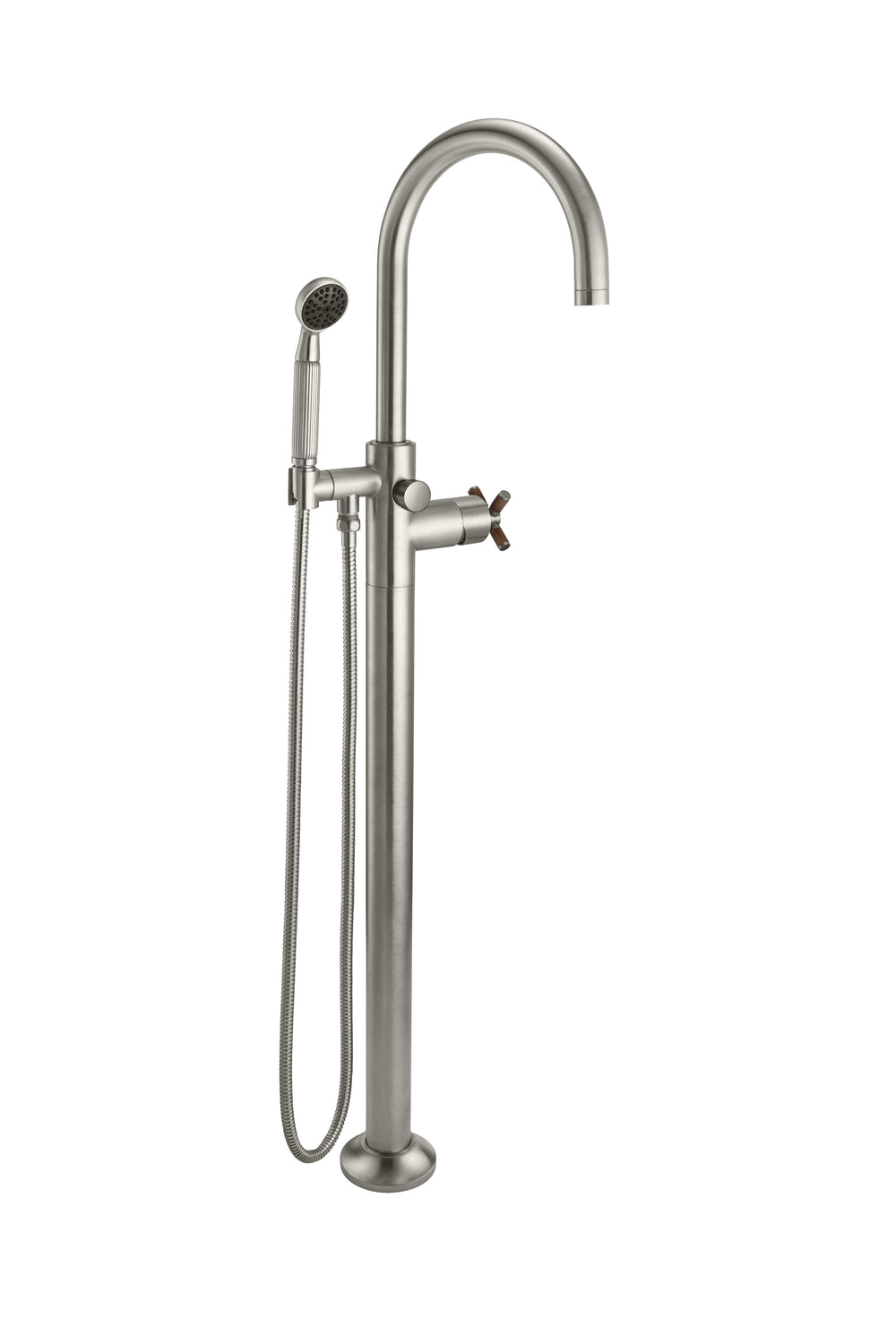 California Faucets - 1011-30XT.18-SN - Industrial Single Hole Floor Mount Tub Filler - Arc Spout - Satin Nickel  - Descanso