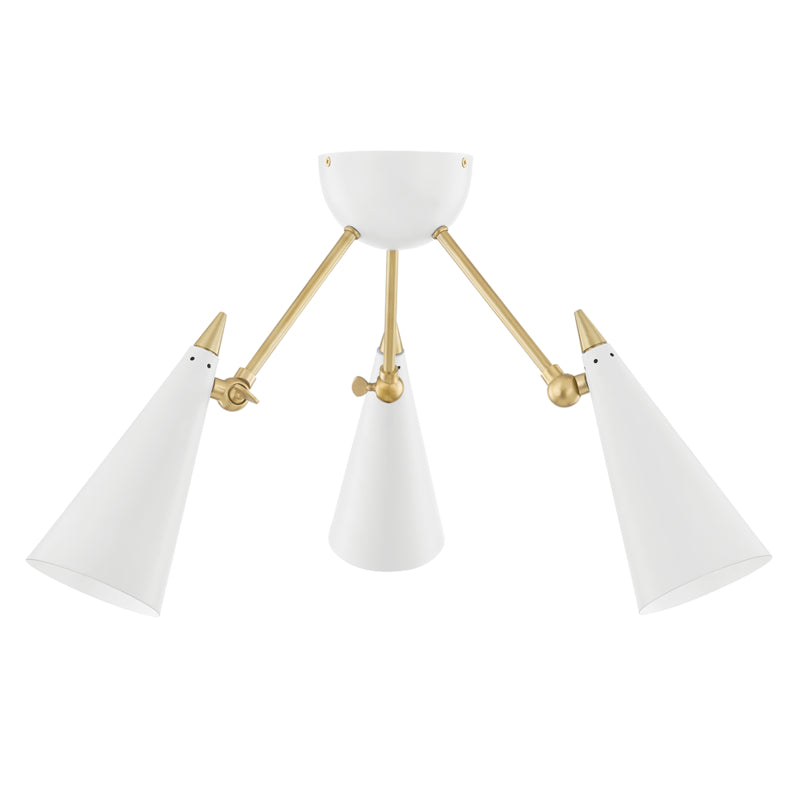 Mitzi - H441603-AGB/WH - Three Light Semi Flush Mount - Moxie - Aged Brass/Soft Off White