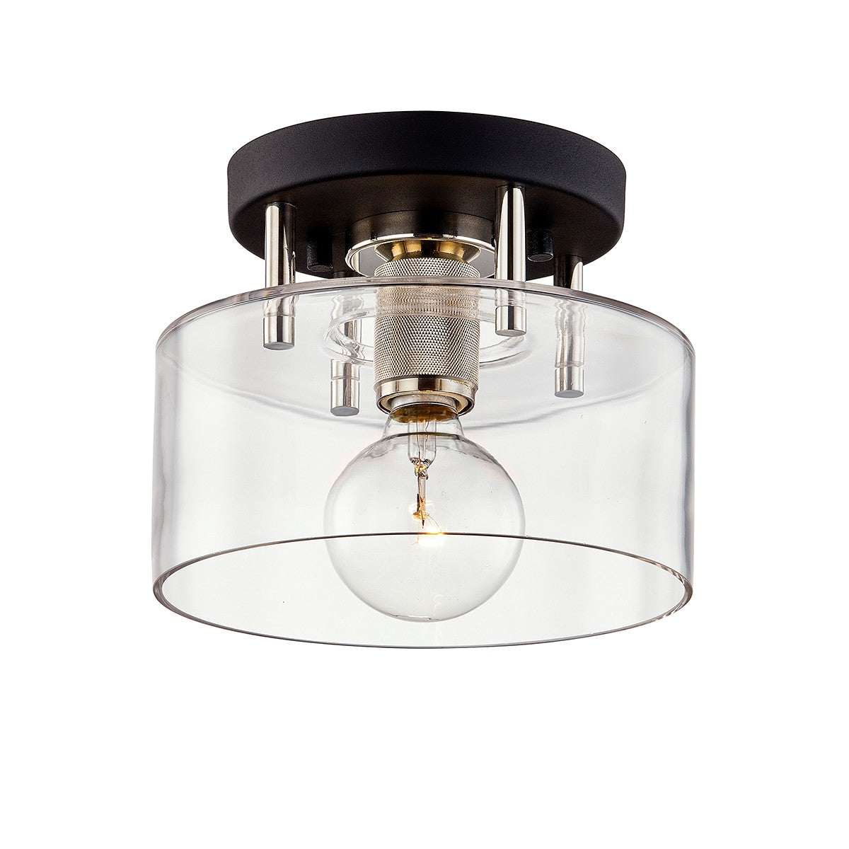 Troy Lighting - C7550-TBK/PN - One Light Semi-Flush Mount - Bergamot Station - Textured Black & Polish Nickel