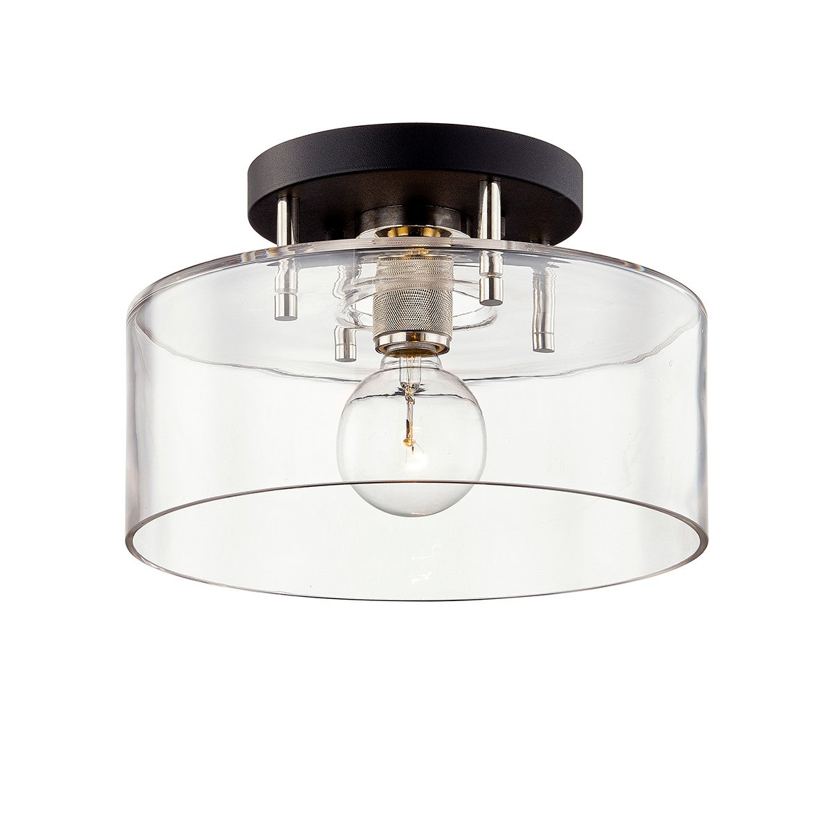 Troy Lighting - C7551-TBK/PN - One Light Semi-Flush Mount - Bergamot Station - Textured Black & Polish Nickel