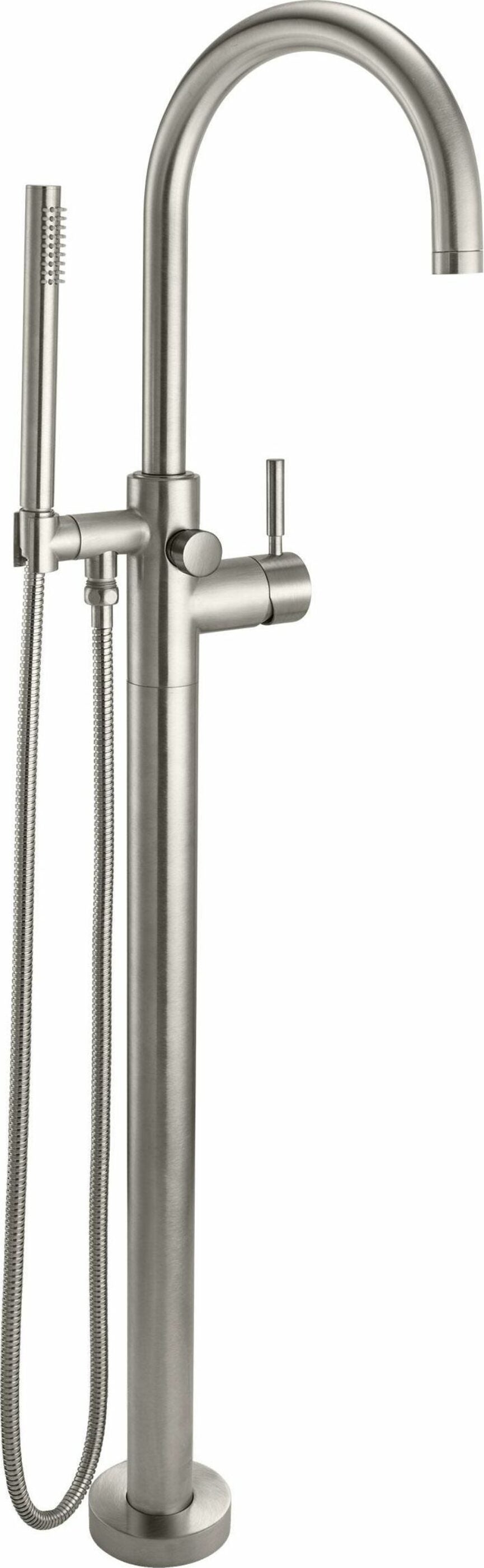 California Faucets - 1111-62.18-SN - Contemporary Single Hole Floor Mount Tub Filler - Arc Spout - Satin Nickel  - Asilomar