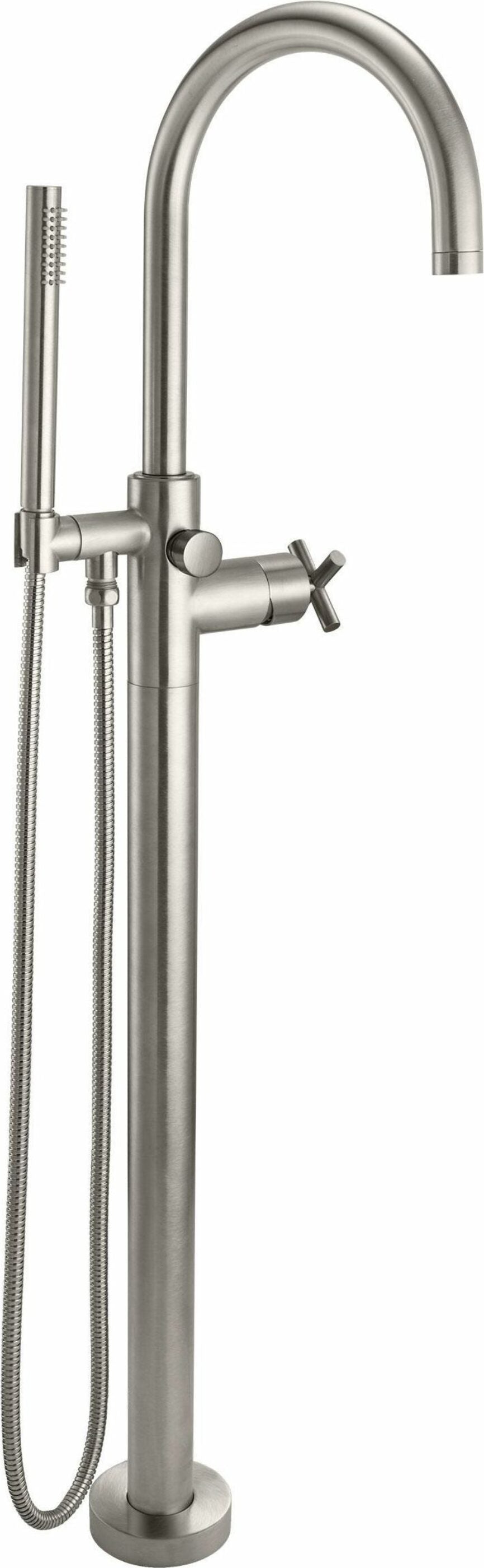 California Faucets - 1111-H65.18-SN - Contemporary Single Hole Floor Mount Tub Filler - Arc Spout - Satin Nickel  - Asilomar