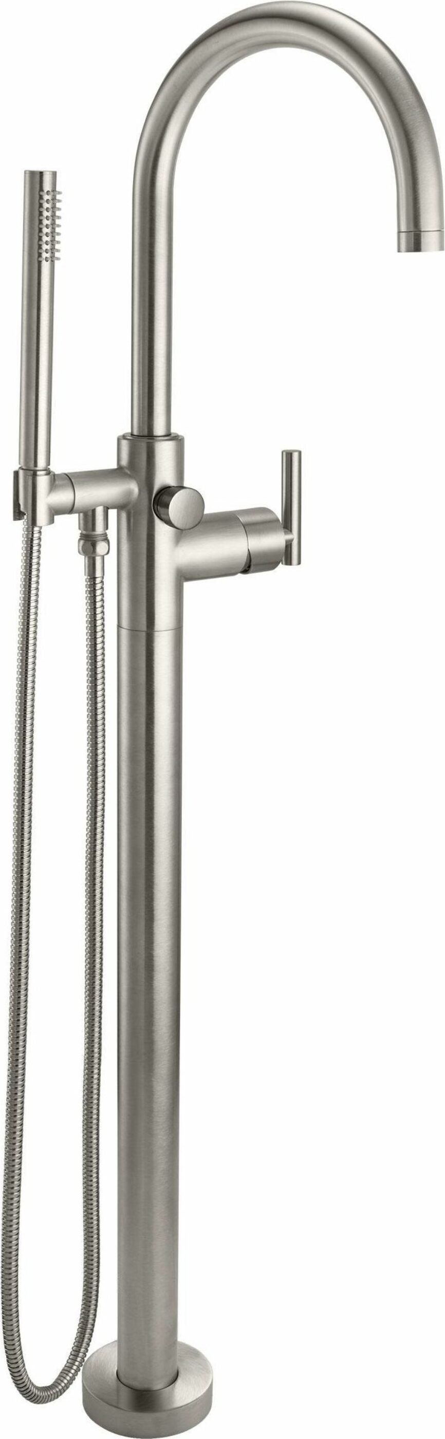 California Faucets - 1111-H66.18-SN - Contemporary Single Hole Floor Mount Tub Filler - Arc Spout - Satin Nickel  - Asilomar