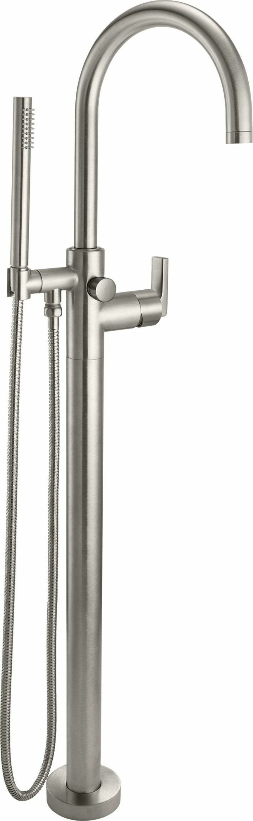 California Faucets - 1111-H70.18-SN - Contemporary Single Hole Floor Mount Tub Filler - Arc Spout - Satin Nickel  - Asilomar