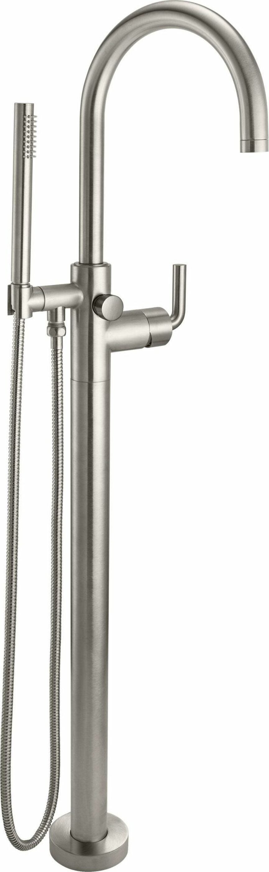 California Faucets - 1111-H74.18-SN - Contemporary Single Hole Floor Mount Tub Filler - Arc Spout - Satin Nickel  - Asilomar