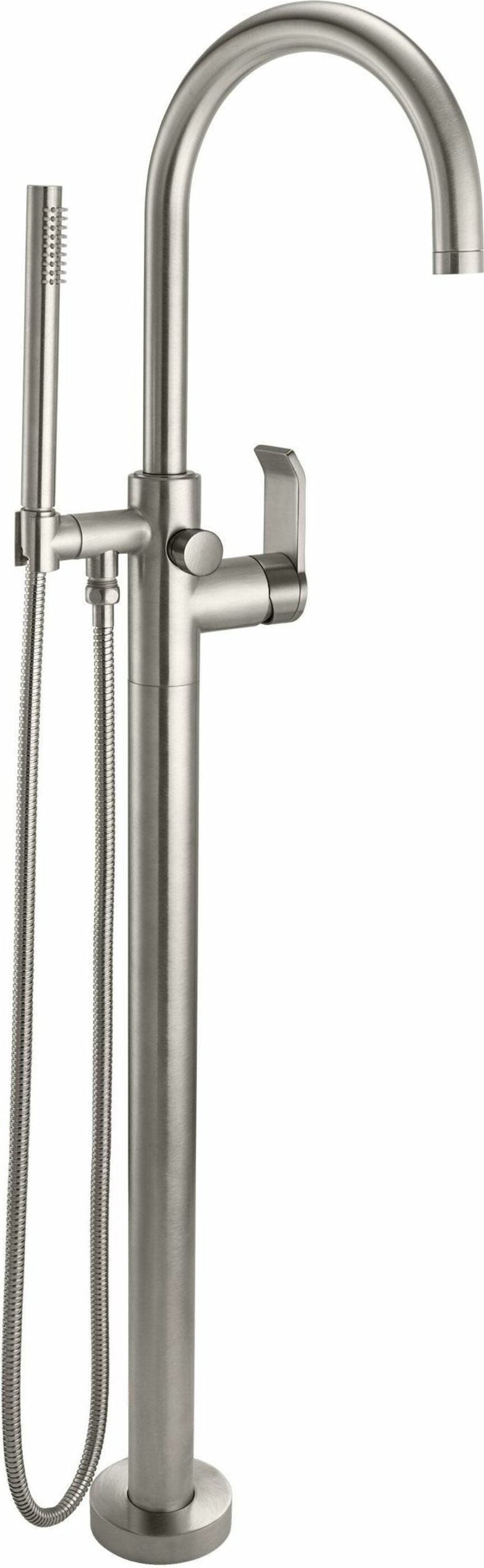 California Faucets - 1111-E5.18-SN - Contemporary Single Hole Floor Mount Tub Filler - Arc Spout - Satin Nickel  - Asilomar