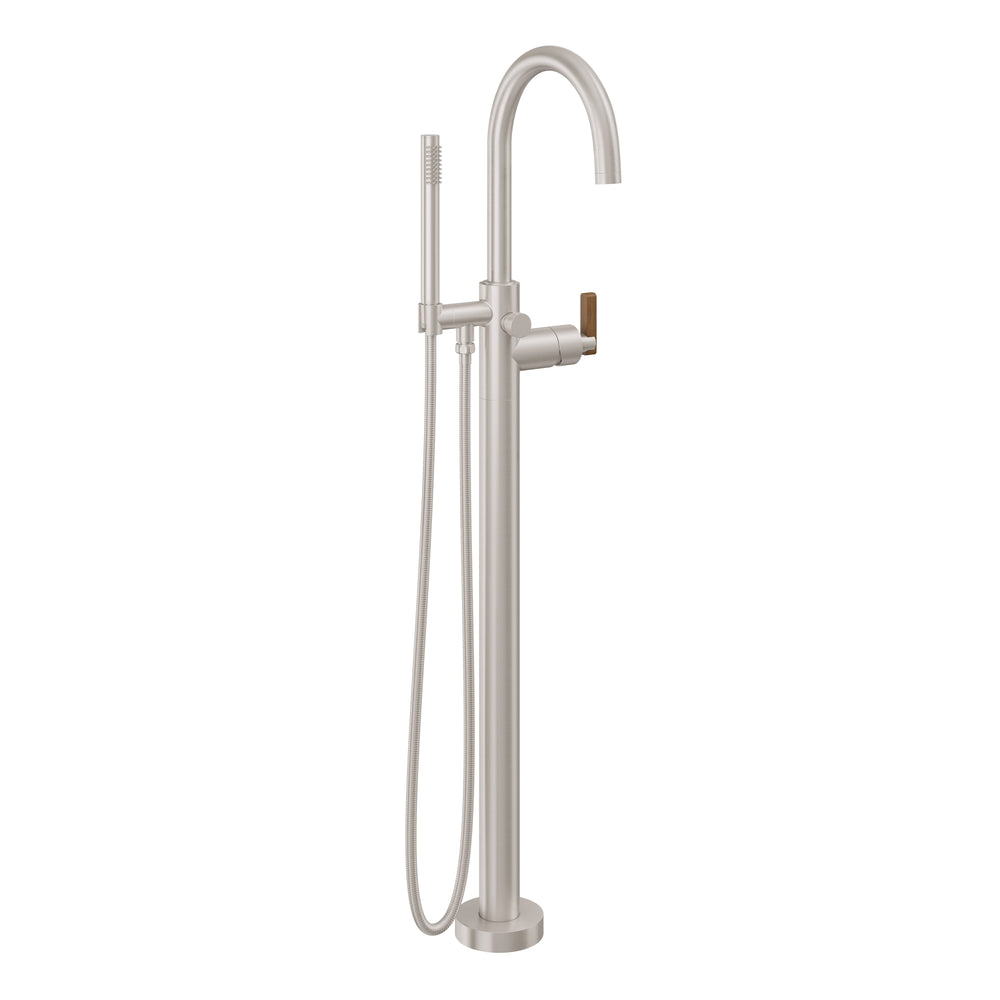 California Faucets - 1111-37T.20-SN - Contemporary Single Hole Floor Mount Tub Filler - Arc Spout - Satin Nickel  - Asilomar