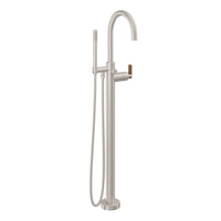 California Faucets - 1111-37T.20-SN - Contemporary Single Hole Floor Mount Tub Filler - Arc Spout - Satin Nickel  - Asilomar