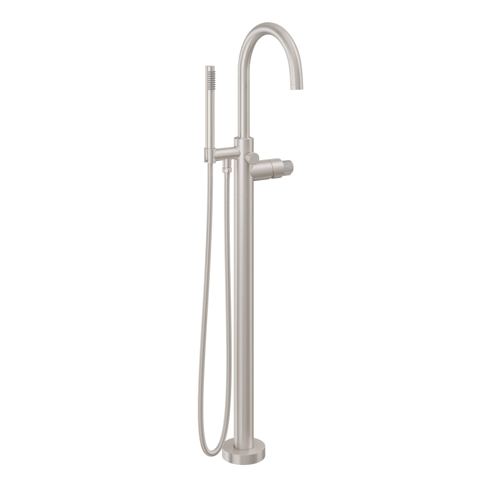 California Faucets - 1111-39P.18-SN - Contemporary Single Hole Floor Mount Tub Filler - Arc Spout - Satin Nickel  - Asilomar