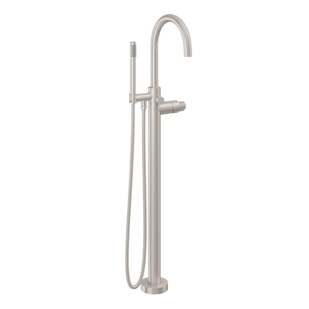 California Faucets - 1111-39R.20-SN - Contemporary Single Hole Floor Mount Tub Filler - Arc Spout - Satin Nickel  - Asilomar