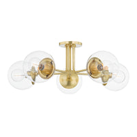 Mitzi - H503605-AGB - Five Light Semi Flush Mount - Meadow - Aged Brass