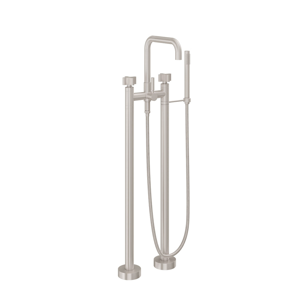 California Faucets - 1203-37X.20-SN - Contemporary Floor Mount Tub Filler - Quad Spout - Satin Nickel  - Bolsa