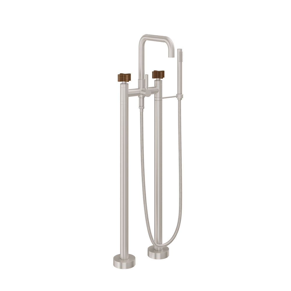 California Faucets - 1203-37XT.18-SN - Contemporary Floor Mount Tub Filler - Quad Spout - Satin Nickel  - Bolsa