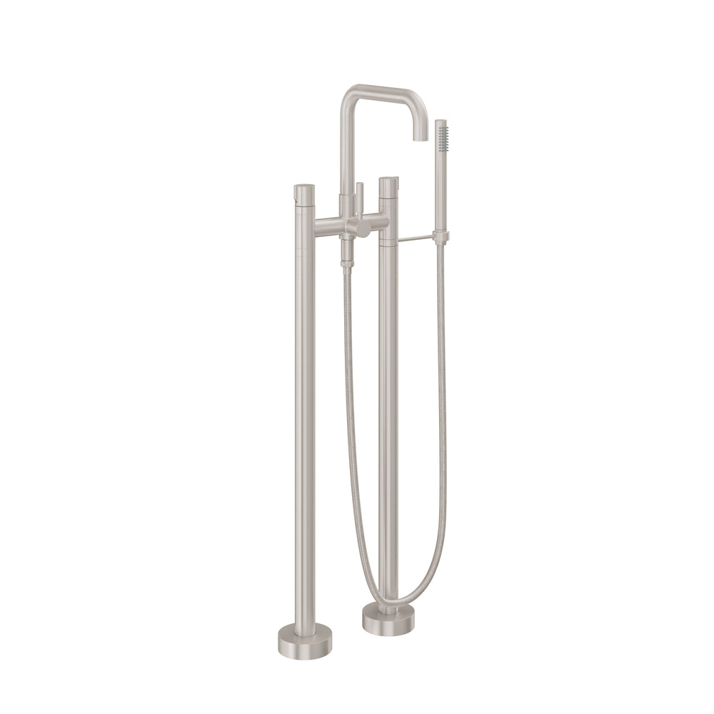 California Faucets - 1203-39.18-SN - Contemporary Single Hole Floor Mount Tub Filler - Quad Spout - Satin Nickel  - Bolsa