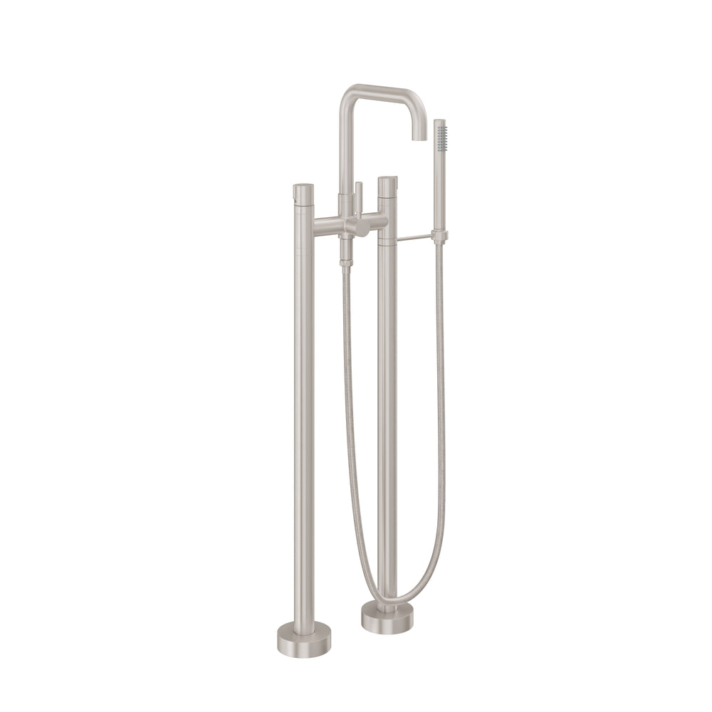 California Faucets - 1203-39.20-SN - Contemporary Single Hole Floor Mount Tub Filler - Quad Spout - Satin Nickel  - Bolsa