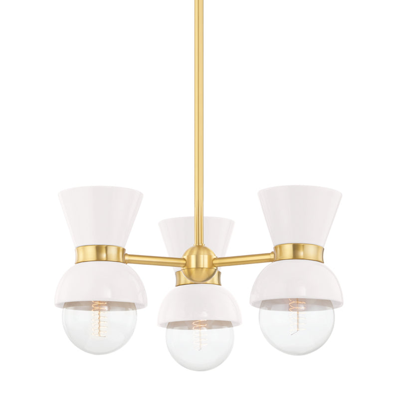 Mitzi - H469603-AGB/CCR - Three Light Semi Flush Mount - Gillian - Aged Brass/Ceramic Gloss Cream