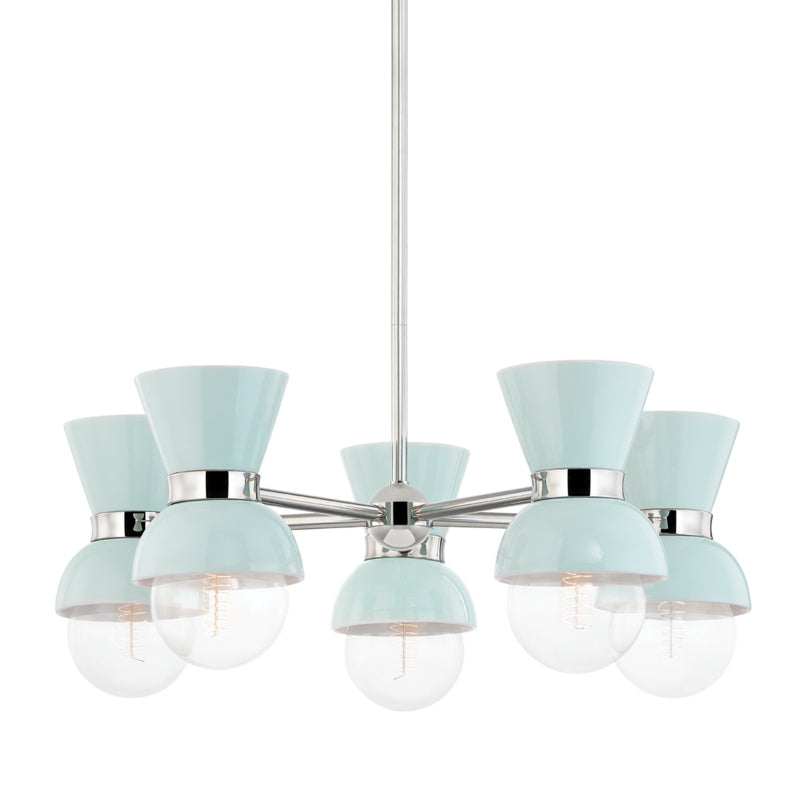 Mitzi - H469805-PN/CRB - Five Light Chandelier - Gillian - Polished Nickel/Ceramic Gloss Robins Egg Blue