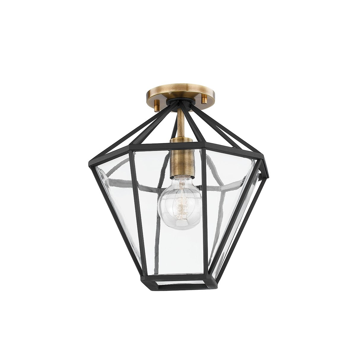 Troy Lighting - C8211-PBR/TBK - One Light Semi Flush Mount - Moss - Patina Brass/Textured Black