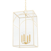 Mitzi - H642704L-AGB/TCR - Four Light Pendant - Addison - Aged Brass/Textured Cream