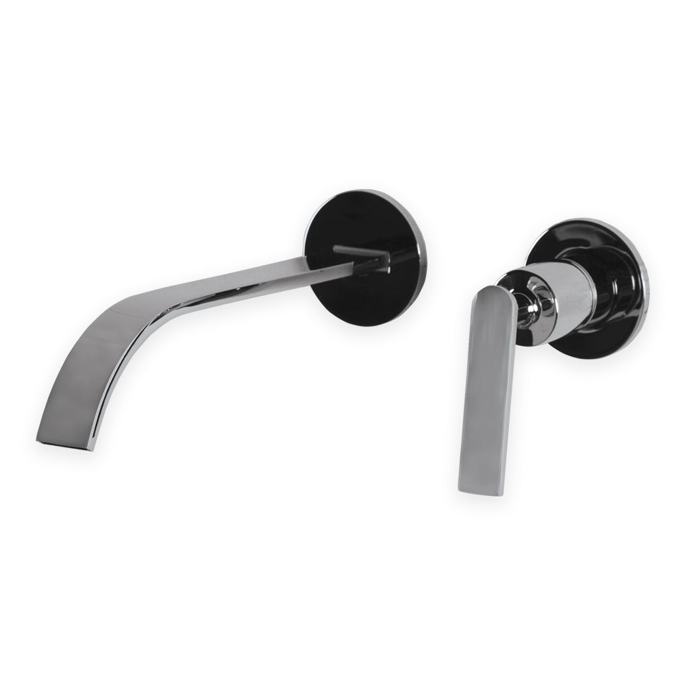 TRIM - Wall-mount two-hole faucet with one lever handle on the right, no backplate. Includes rough-in and trim. Water flow rate: 4.2 gpm at 60 psi.