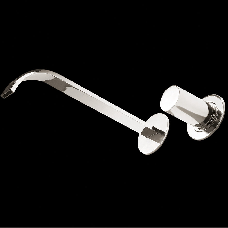 ROUGH - Wall-mount two-hole faucet with one knob handle on the right, no backplate. Includes rough-in and trim. Water flow rate: 4.2 gpm at 60 psi. - Maison&Co.