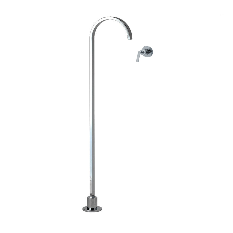 Floor-standing spout and wall-mount mixer with lever handle. Includes rough-in and trim. Water flow rate: 4.2 gpm at 60 psi
