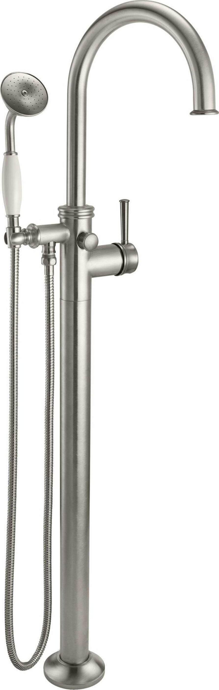 California Faucets - 1311-48.18-SN - Traditional Single Hole Floor Mount Tub Filler - Arc Spout - Satin Nickel  - Palomar