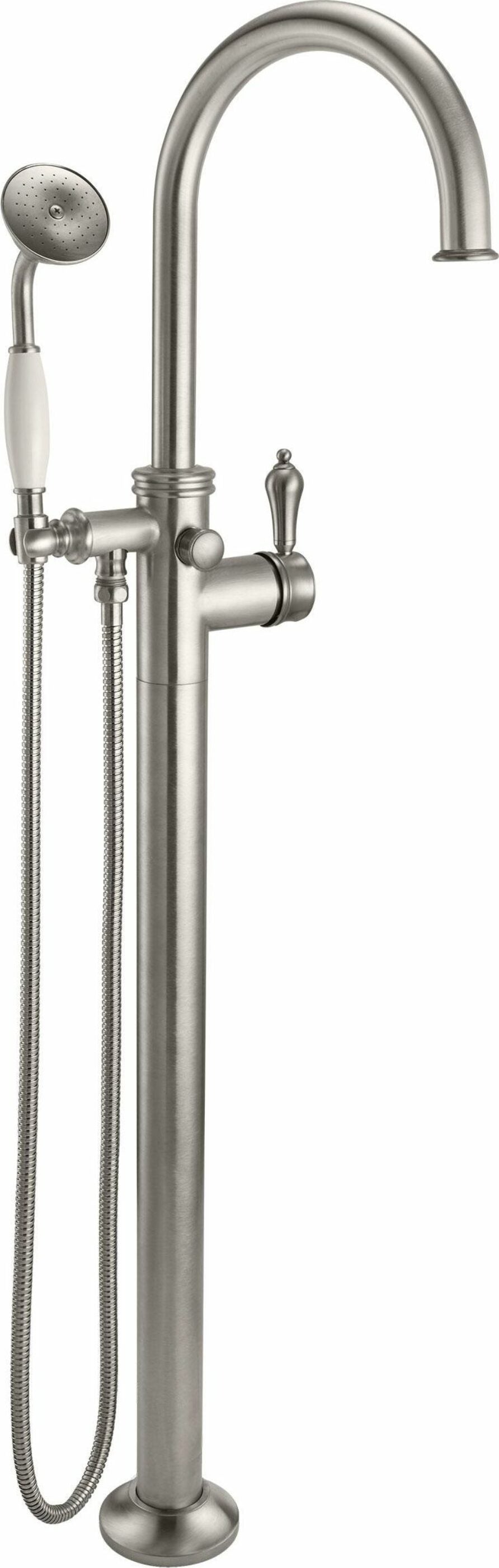 California Faucets - 1311-55.18-SN - Traditional Single Hole Floor Mount Tub Filler - Arc Spout - Satin Nickel  - Palomar