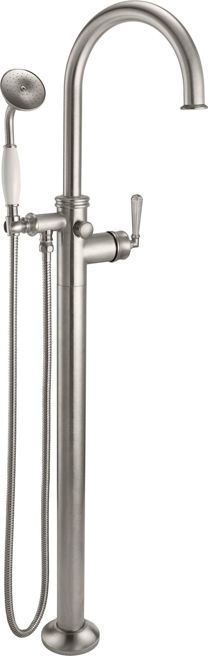 California Faucets - 1311-H46.20-SN - Traditional Single Hole Floor Mount Tub Filler - Arc Spout - Satin Nickel  - Palomar