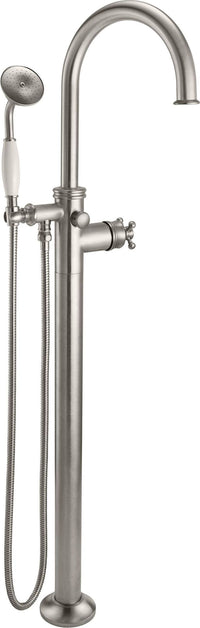 California Faucets - 1311-H47.20-SN - Traditional Single Hole Floor Mount Tub Filler - Arc Spout - Satin Nickel  - Palomar