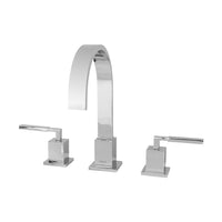 Deck-mount three-hole faucet with an arch spout featuring natural water flow, two lever handles, pop-up deain included. Water flow rate: 1 gpm pressure compensating regulator. - Maison&Co.