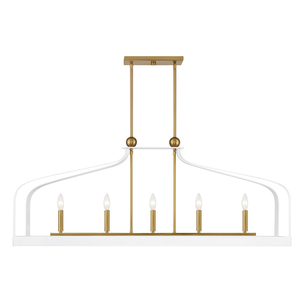 Savoy House - 1-7804-5-142 - Five Light Linear Chandelier - Sheffield - White with Warm Brass Accents