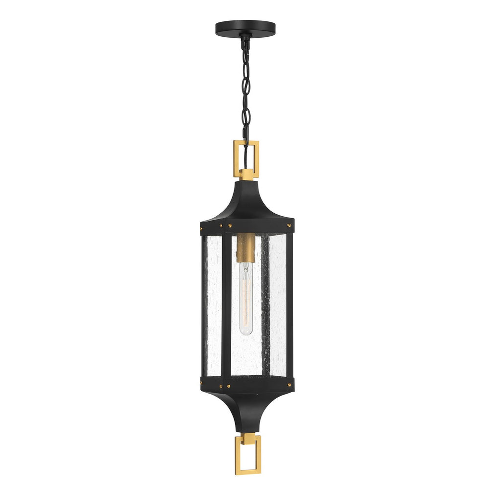 Savoy House - 5-277-144 - One Light Outdoor Hanging Lantern - Glendale - Matte Black and Weathered Brushed Brass